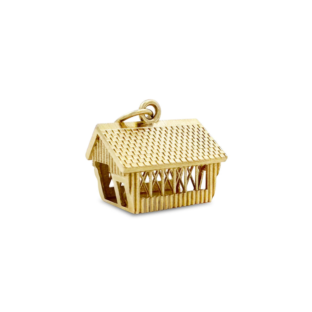 14K Yellow Gold Woodstock Covered Bridge Charm