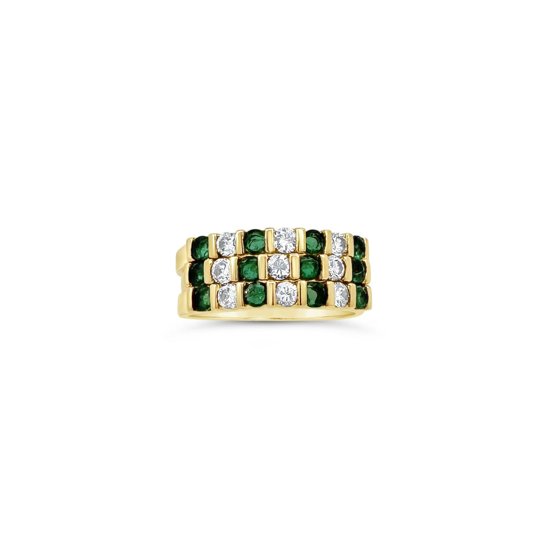 14K Yellow Gold 3-stack .84ctw Emerald & .63ctw Diamond Estate Bands