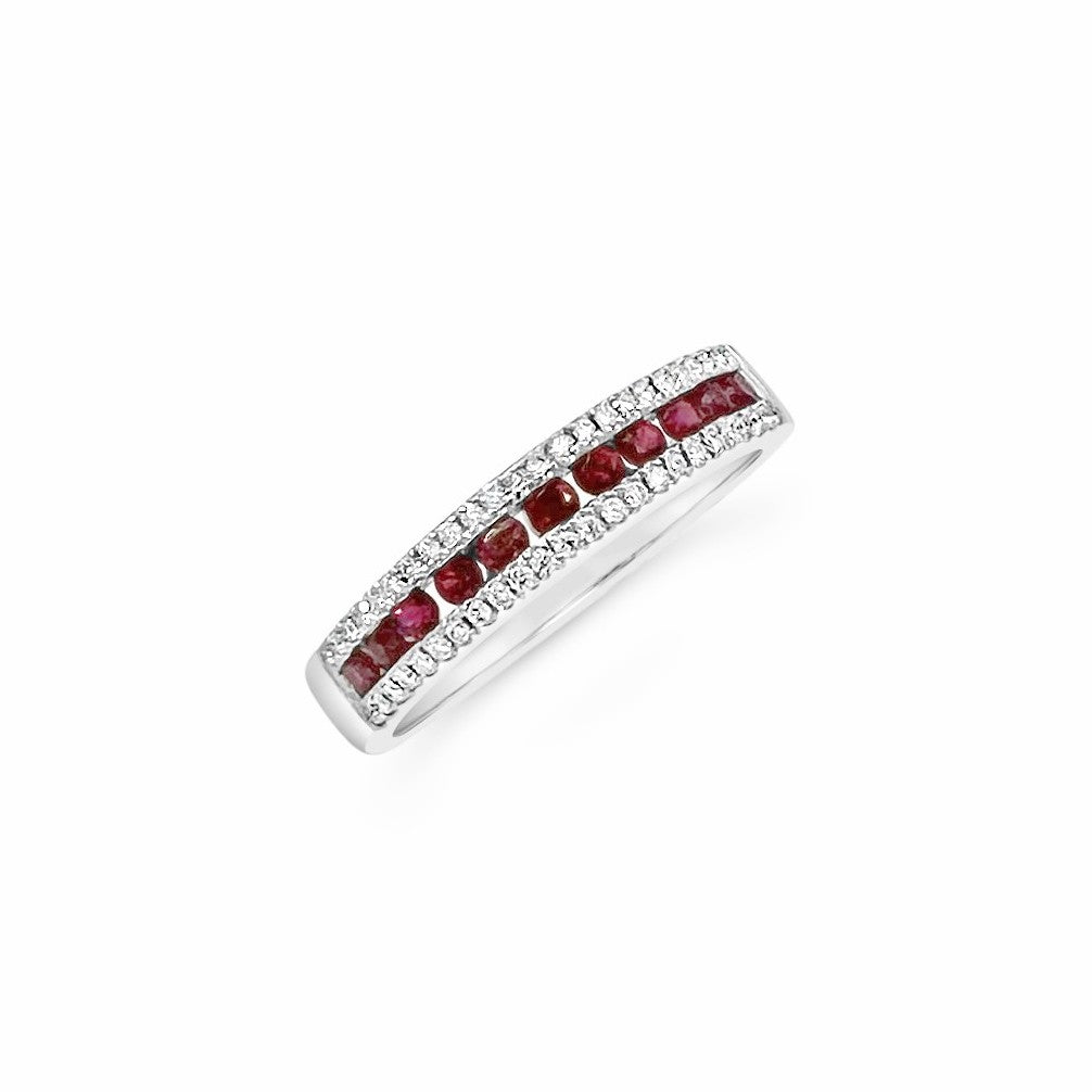 14K White Gold .34 CTW Ruby & .16 CTW Diamond Bar Ring