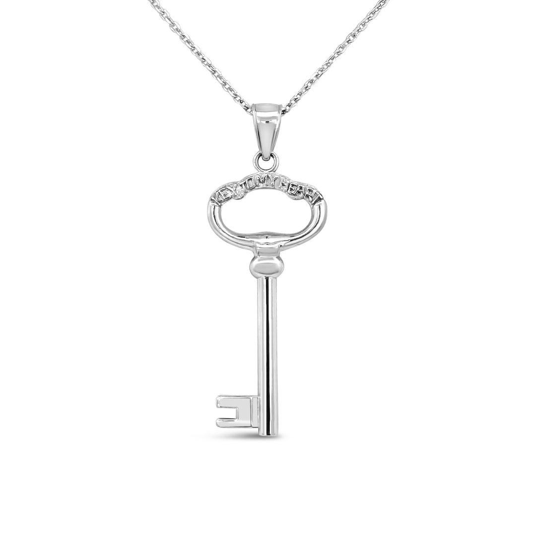 14K White Gold "Key To My Heart" Pendant