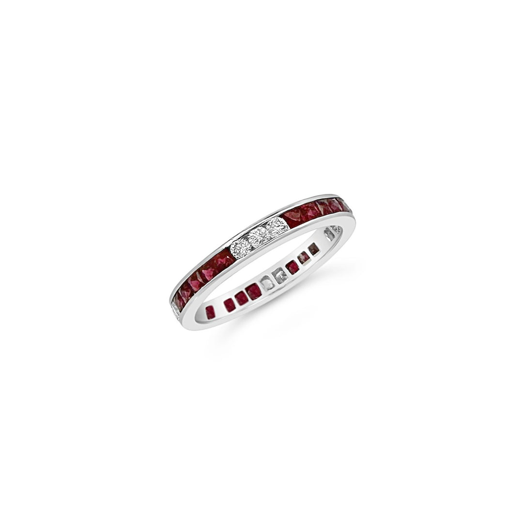 18K White Gold 1.23 CTW Ruby & .45 CTW Diamond Channel Set Band