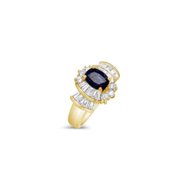 18K Yellow Gold 1.55ct Sapphire and 1.12ctw Diamond Estate Ring