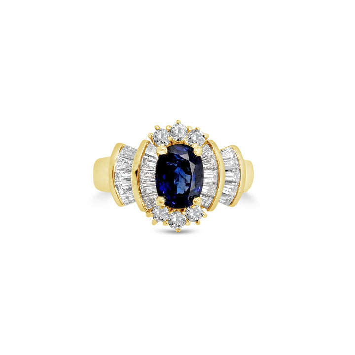 18K Yellow Gold 1.55ct Sapphire and 1.12ctw Diamond Estate Ring