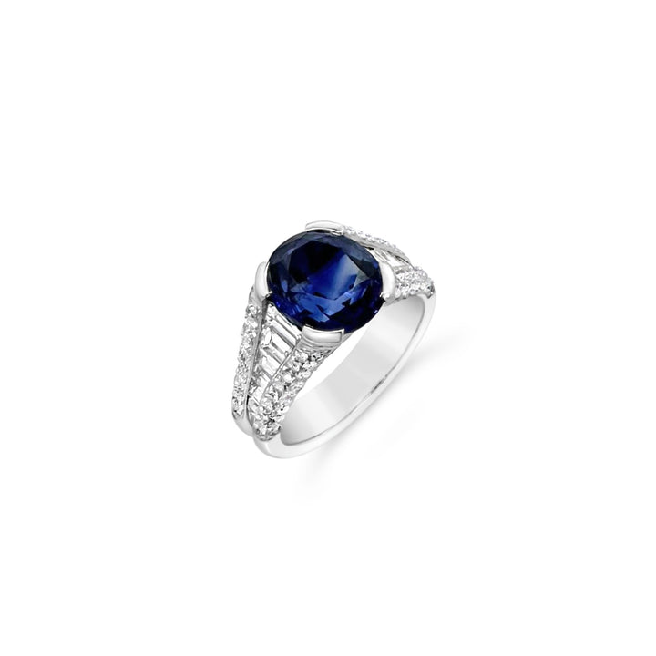 18K White Gold 4.22ct Sapphire and 1.70ctw Diamond Estate Ring