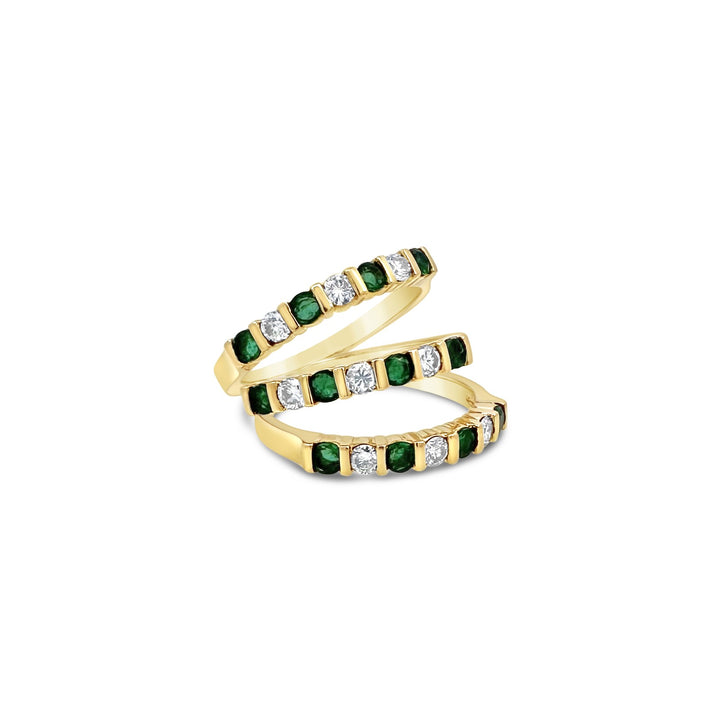 14K Yellow Gold 3-stack .84ctw Emerald & .63ctw Diamond Estate Bands