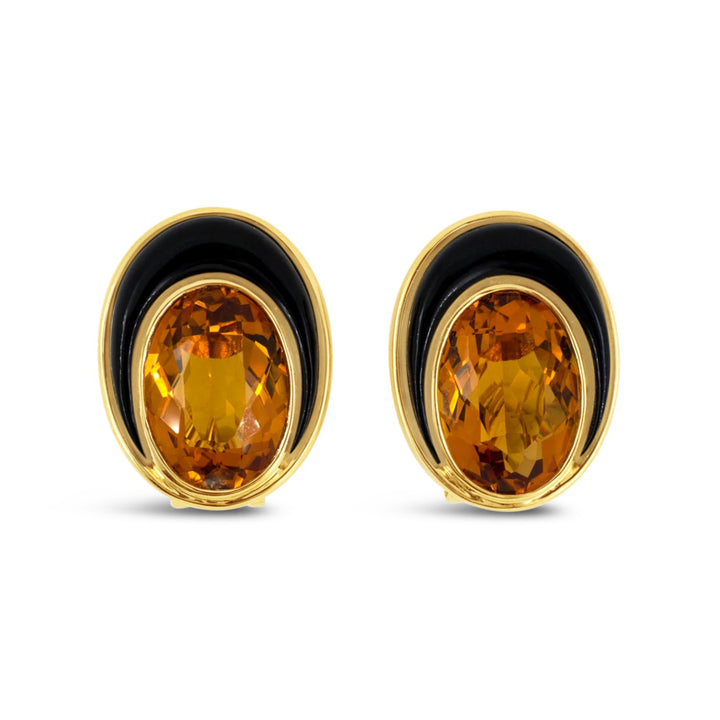 14K Yellow Gold 17.5ctw Citrine and Onyx Estate Earrings