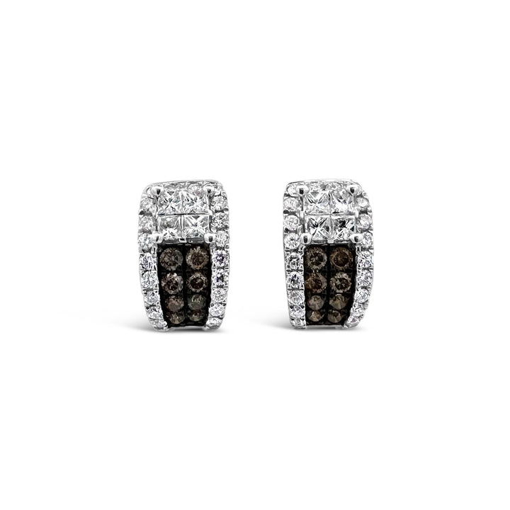 18K White Gold Brown Diamond Hoop Earrings