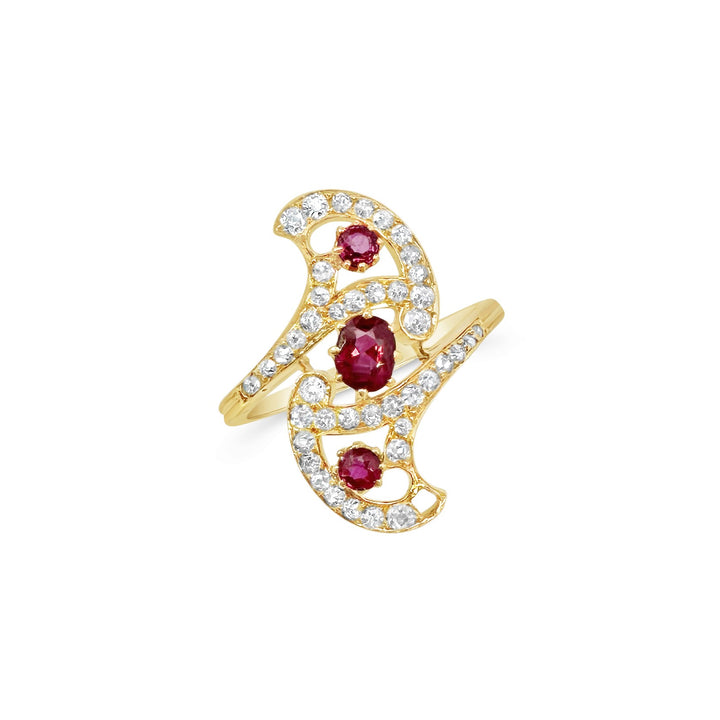 18K Yellow Gold .55ctw Ruby and  .45ctw Diamond Estate Victorian Dinner Ring