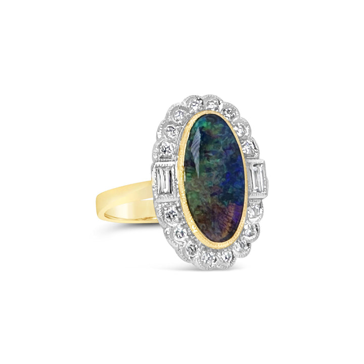 18K Yellow Gold 2.03ct Opal & Diamond Ring