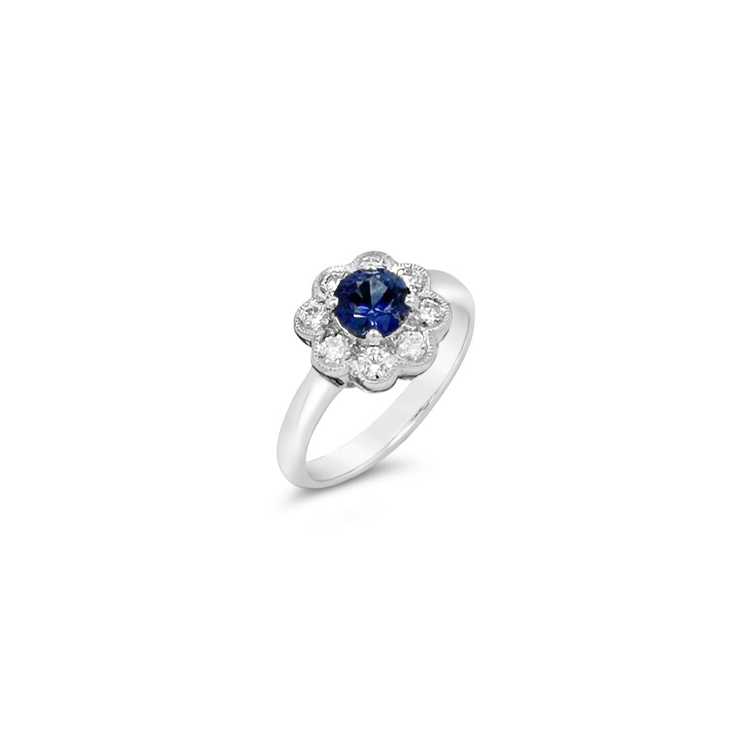 18K White Gold .86ct Sapphire & .48ct Diamond Flower Ring