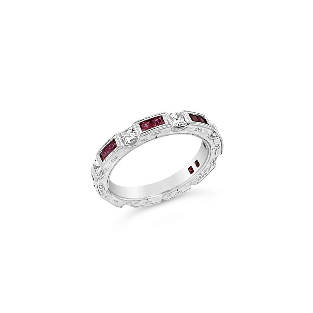 14K White Gold .75 CTW Ruby & .54 CTW Diamond Eternity Band