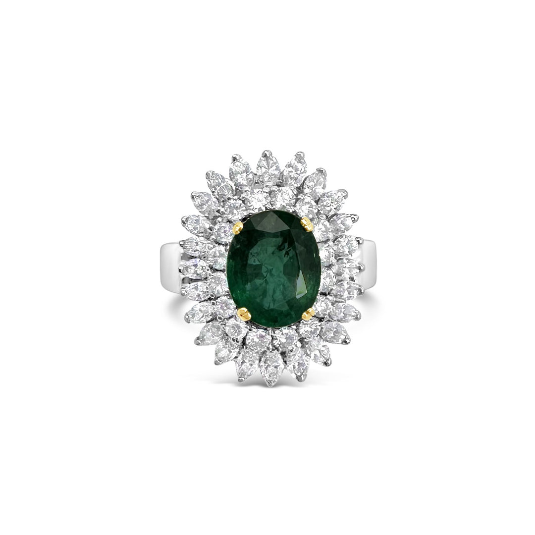 18K White Gold 3.15ct Emerald & 2.16ctw Diamond Estate Ring