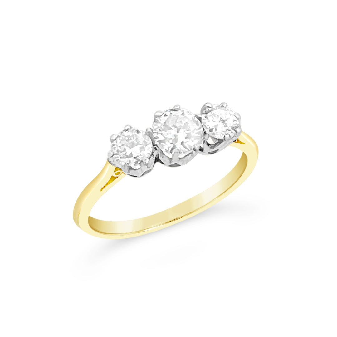 Platinum and 18K Yellow Gold .45 Carat Old Mine Cut Diamond Engagement Ring