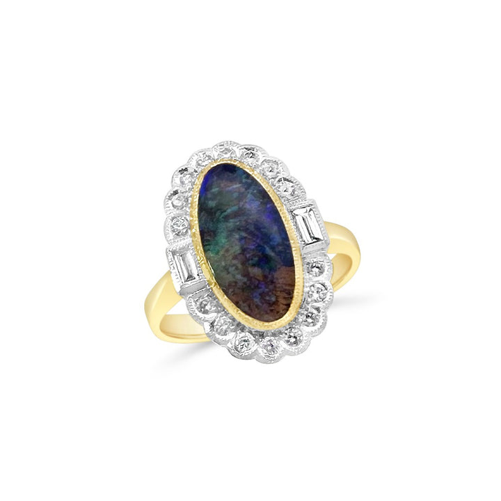 18K Yellow Gold 2.03ct Opal & Diamond Ring