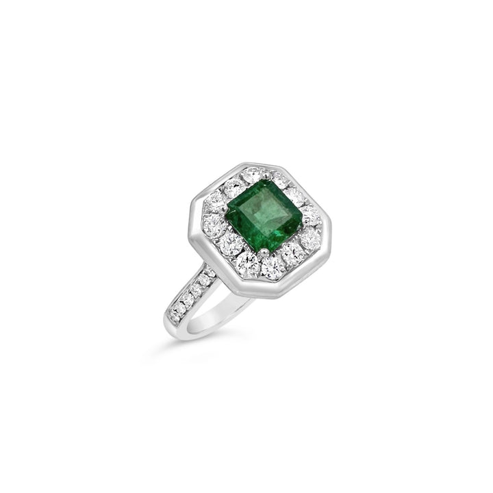 18K White Gold 1.10ct Emerald and .57ctw Diamond Estate Ring