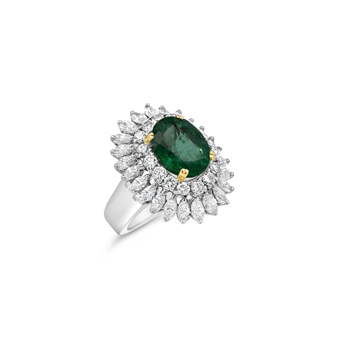 18K White Gold 3.15ct Emerald & 2.16ctw Diamond Estate Ring