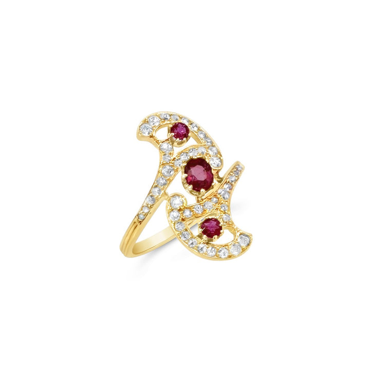 18K Yellow Gold .55ctw Ruby and  .45ctw Diamond Estate Victorian Dinner Ring