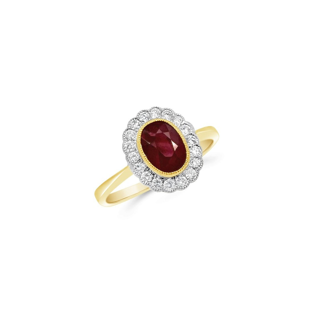 18K Yellow Gold 1.00 CT Ruby & .27 CTW Diamond Halo Ring