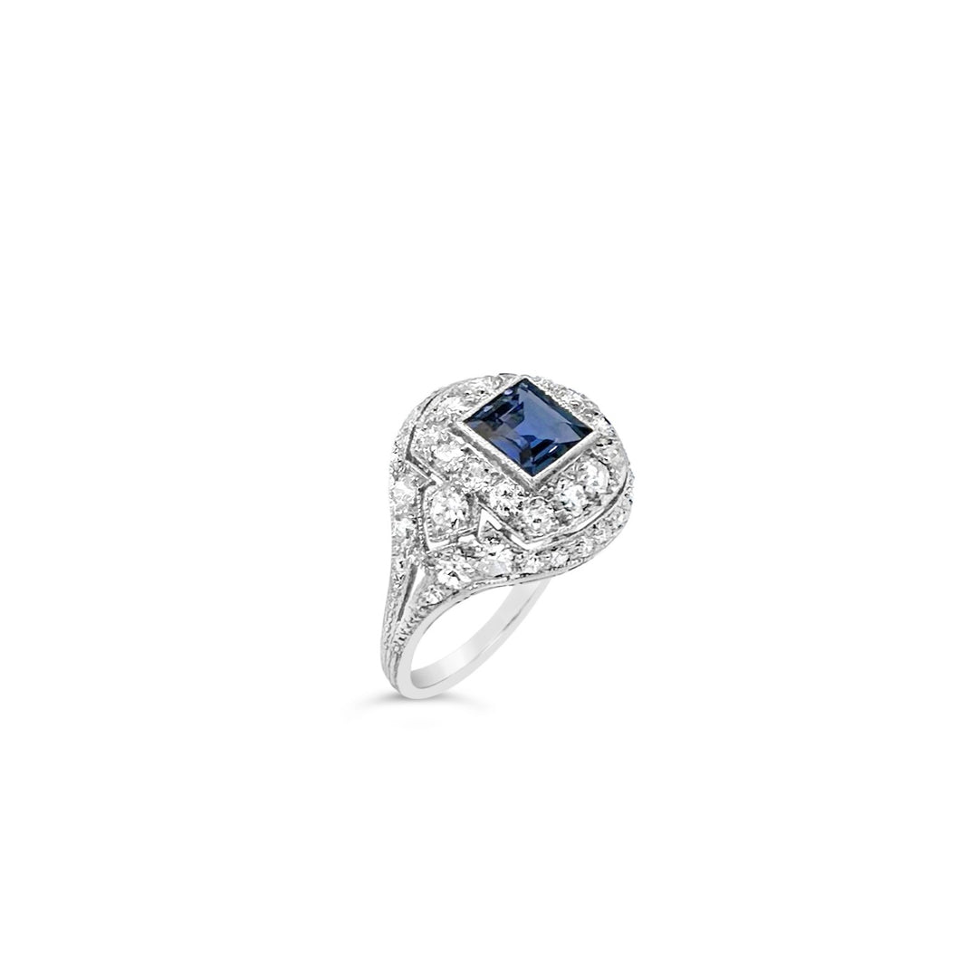 Platinum .90ct Sapphire with 1.15ctw Diamond Estate Ring