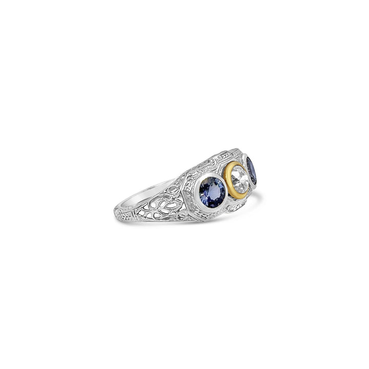 18K White Gold 1.02ctw Sapphire and .40 Old European Cut Diamond NTF Custom Design Ring