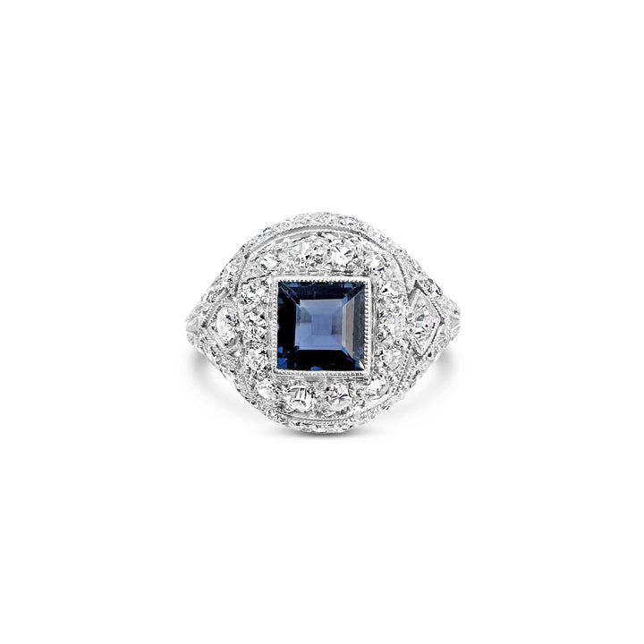 Platinum .90ct Sapphire with 1.15ctw Diamond Estate Ring