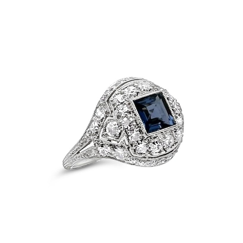 Platinum .90ct Sapphire with 1.15ctw Diamond Estate Ring