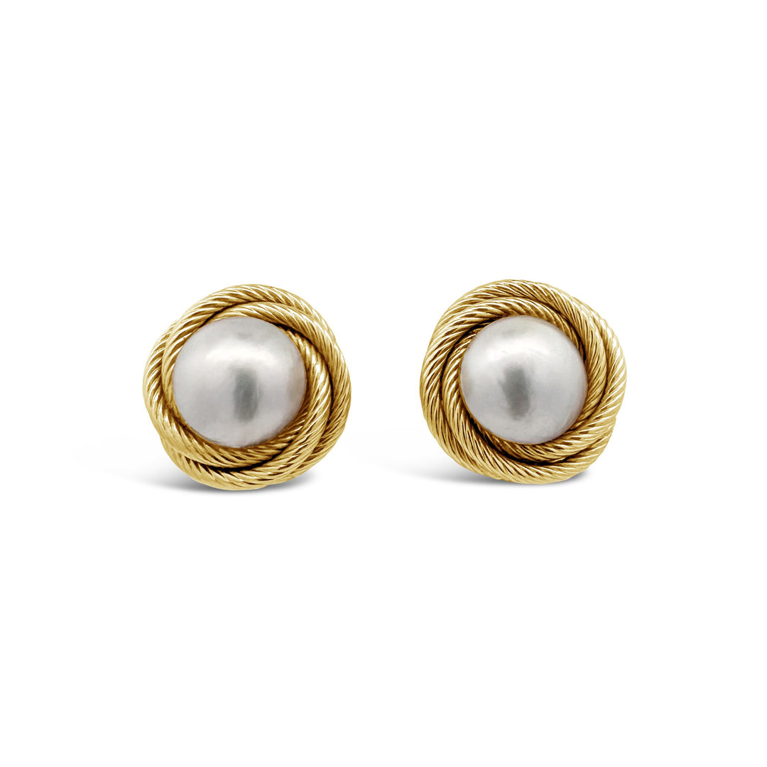 14K Yellow Gold 12.2 MM Mabe Pearl Estate Earrings