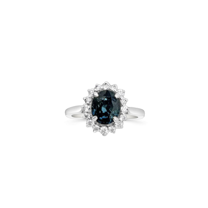 Platinum 2.80ct Sapphire and Diamond Halo NTF Design Ring